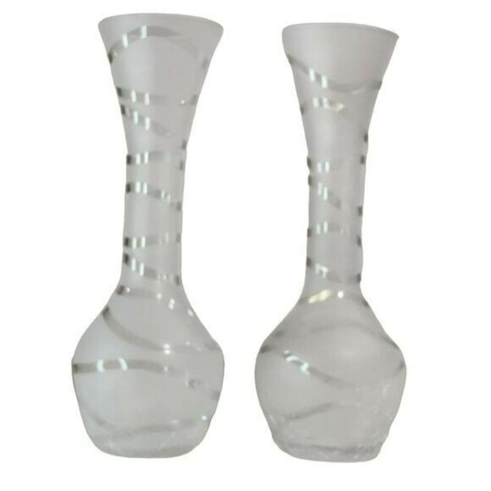 Set of‎ 2 Vintage Matte Crackle Glass Vases Decorative 7.7"H x 3"W